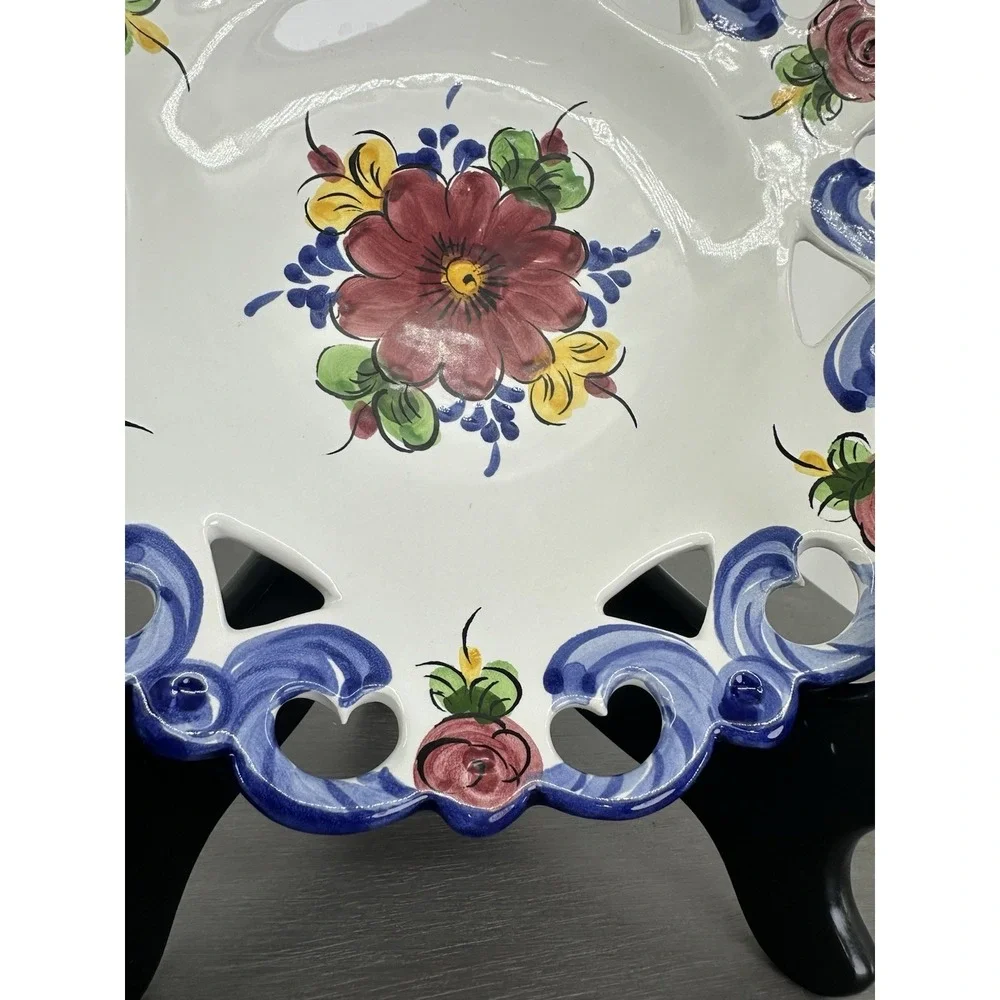 Vestal Portugal Floral Reticulated Decorative Hand Painted Hanging Wall Plate